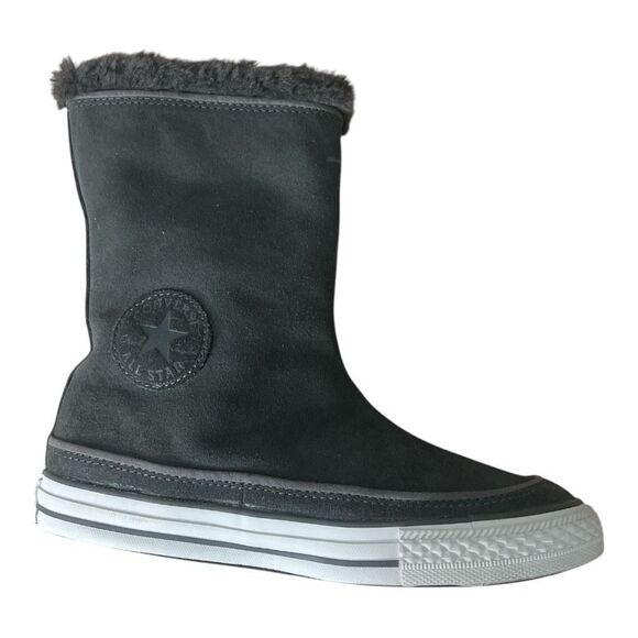 Converse Gray Suede Leather Beverly Mid Calf Boots Women Size 6.5 Faux Fur - Picture 1 of 11